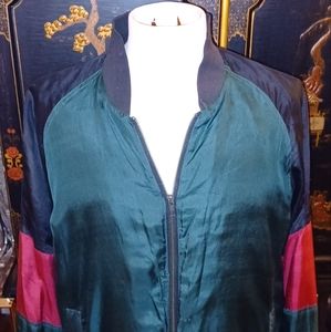 Robert Stock: Vintage 1990's Silk Multicolor  Lightweight Zip Up Jacket (Medium)